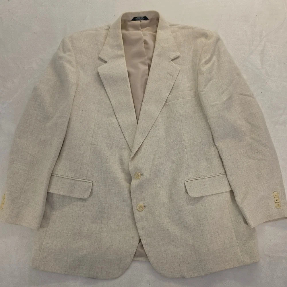 Haggar Mens 48R Blazer Beige Linen Blend 2 Button Classic Fit Sport Coat